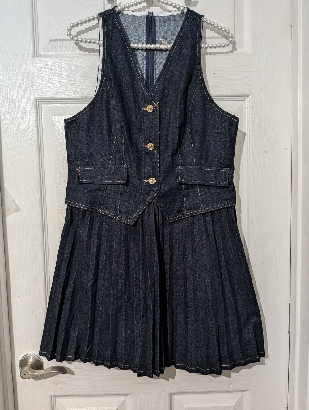 Commense Denim Sleeveless Pleated Mini Dress - Picture 16 of 16